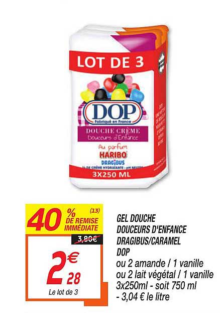 gel douche douceurs d enfance dragibus caramel dop 40% de remise immédiate