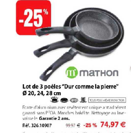 lot de 3 poêles dur comme la pierre mathon