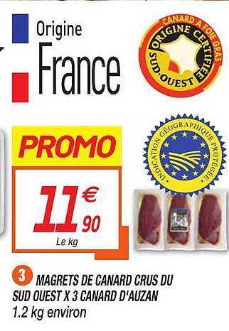 magrets de canard crus du sud ouest x 3 canard d auzan