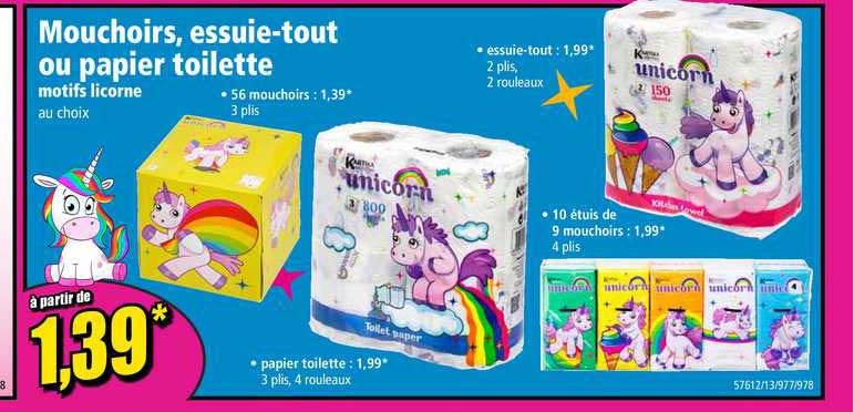 mouchoirs essuie tout ou papier toilette motifs licorne unicorn