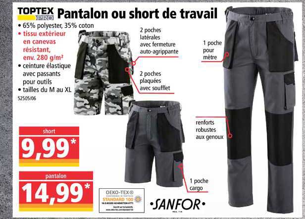 Pantalon Ou Short De Travail Sanfor Toptex Pro