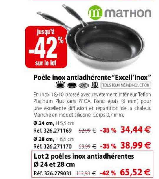 poêle inox antiadhérente excell mathon