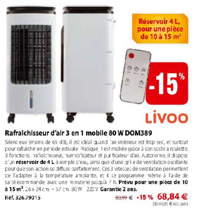 rafraîchisseur d'air mobile 3en1 80w dom389 livoo