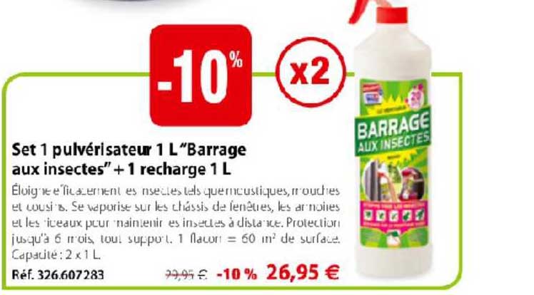 set 1 pulverisateur barrage aux insectes 1 litre + 1 recharge 1 litre