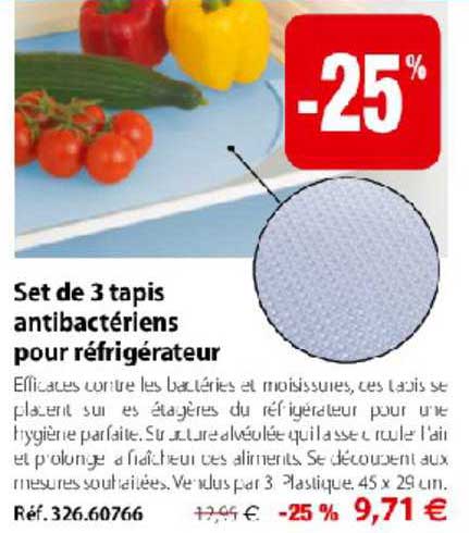 set de 3 tapis antibactériens pour réfrigérateur