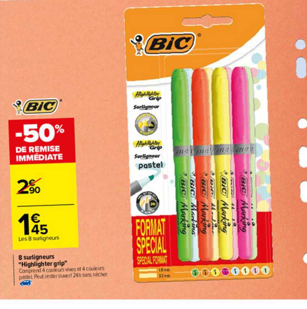 8 Surligneurs "highlighter Grip" Bic