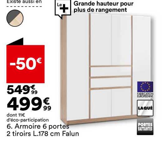 Armoire 6 Portes 2 Tiroirs L 178 Cm Falun