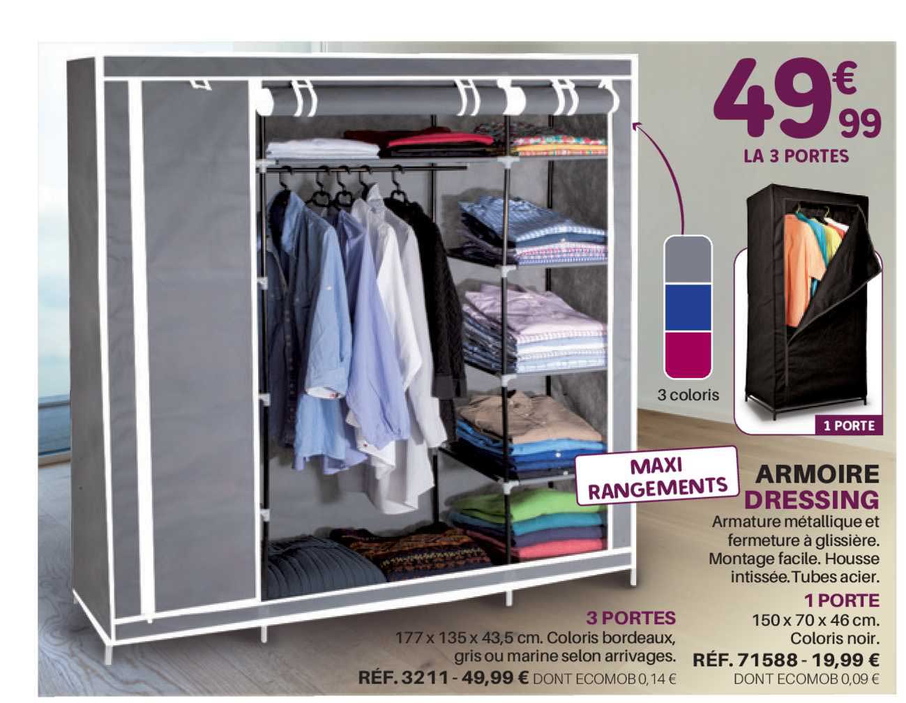 Armoire Dressing, 3 Portes, 1 Porte