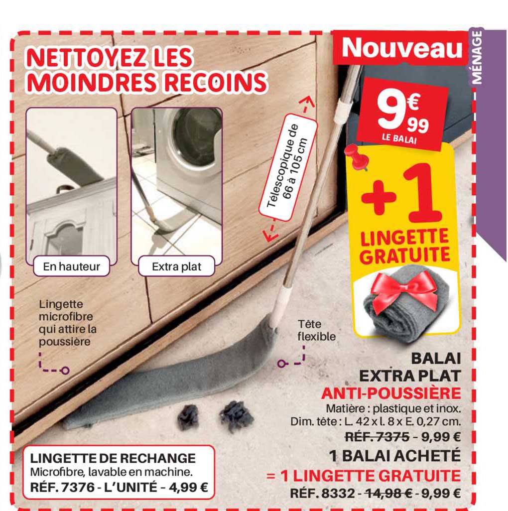 balai extra plat, lingette de rechange,