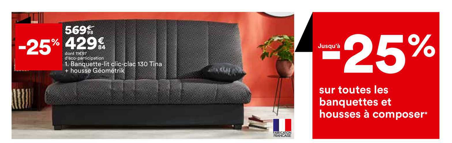 banquette-lit clic-clac 130 tina + housse géométrik