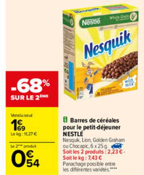 barres de céréales pour le petit-déjeuner nestlé