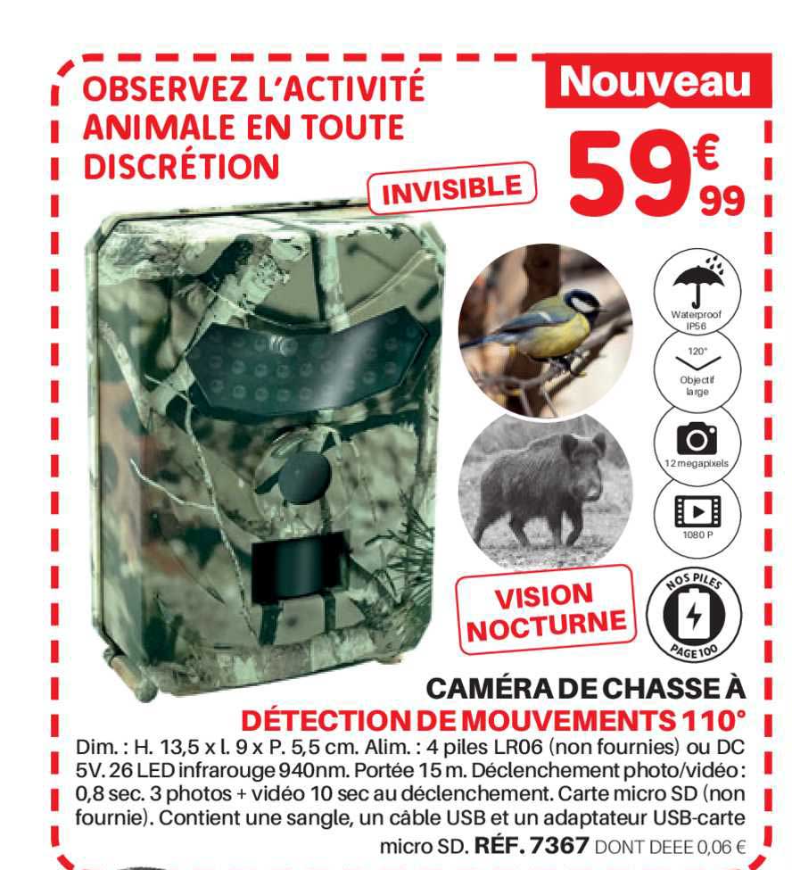 caméra de chasse à détection de mouvements 110°