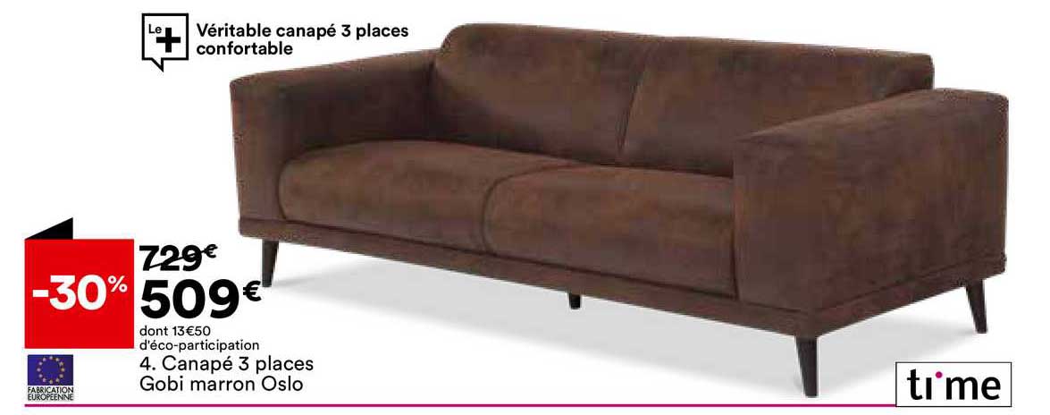 canapé 3 places gobi marron oslo time