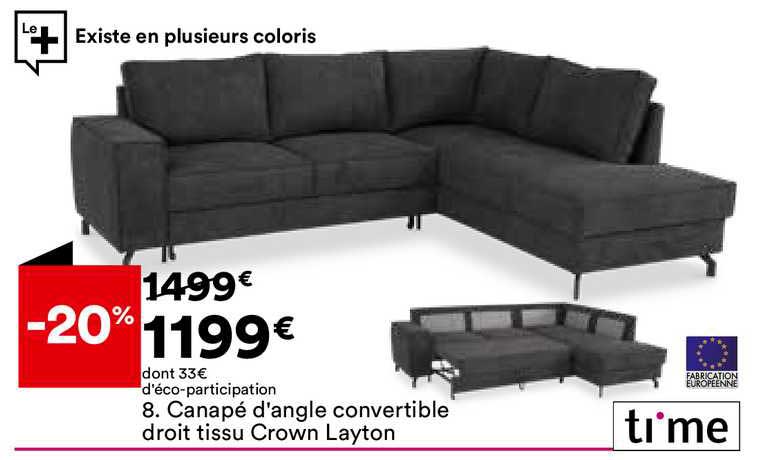 canapé d'angle convertible droit tissu crown layton time