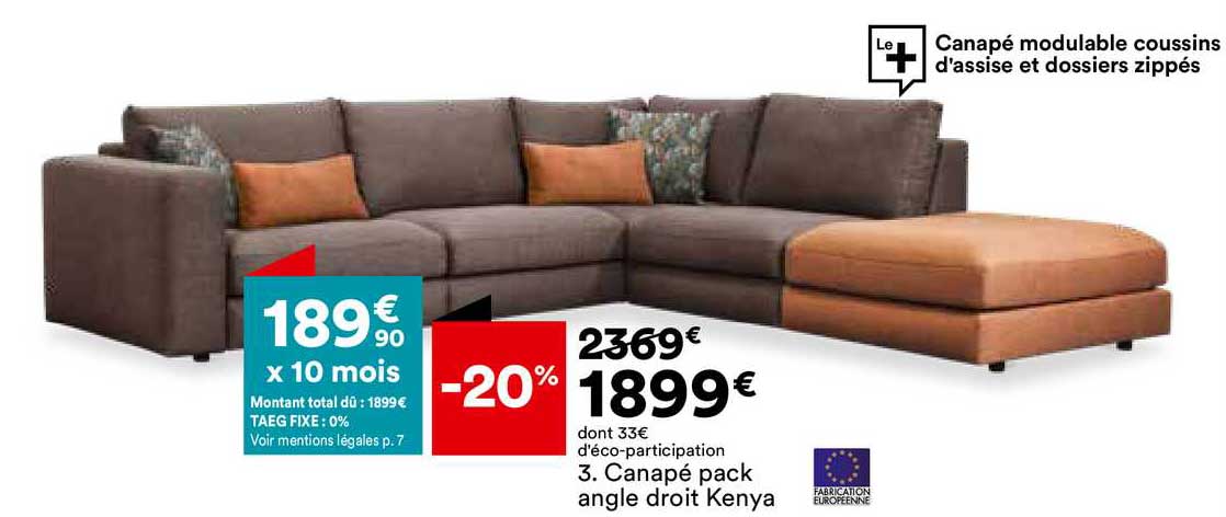 canapé pack angle droit kenya
