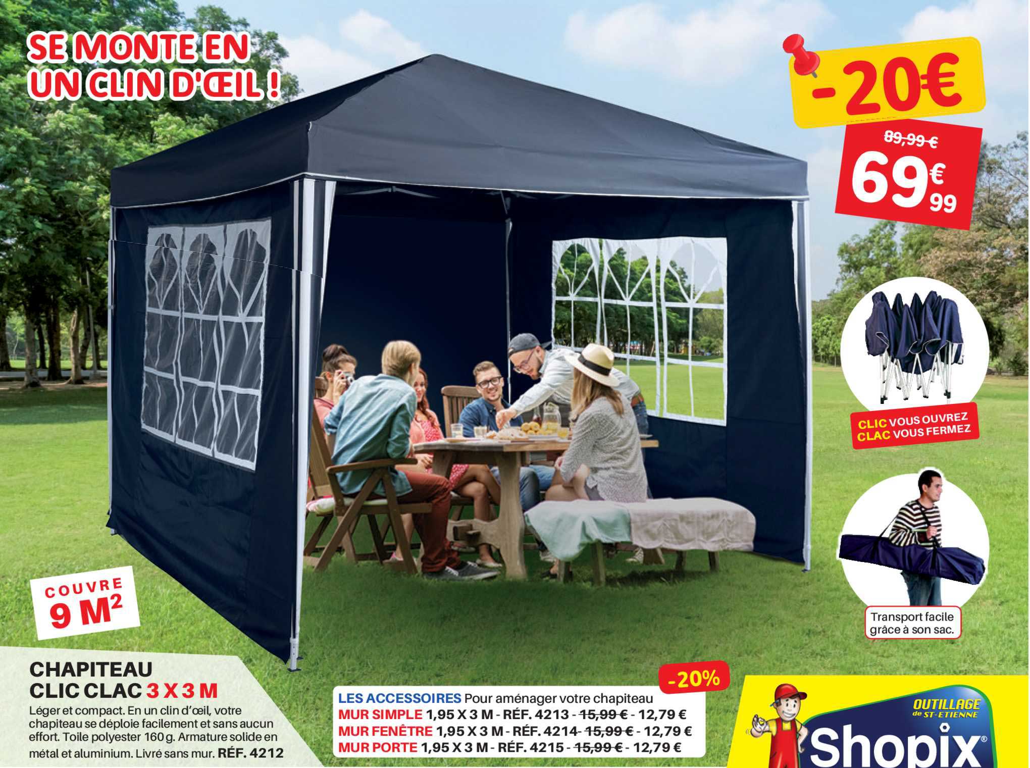 chapiteau clic clac 3 x 3 m, les accessoires