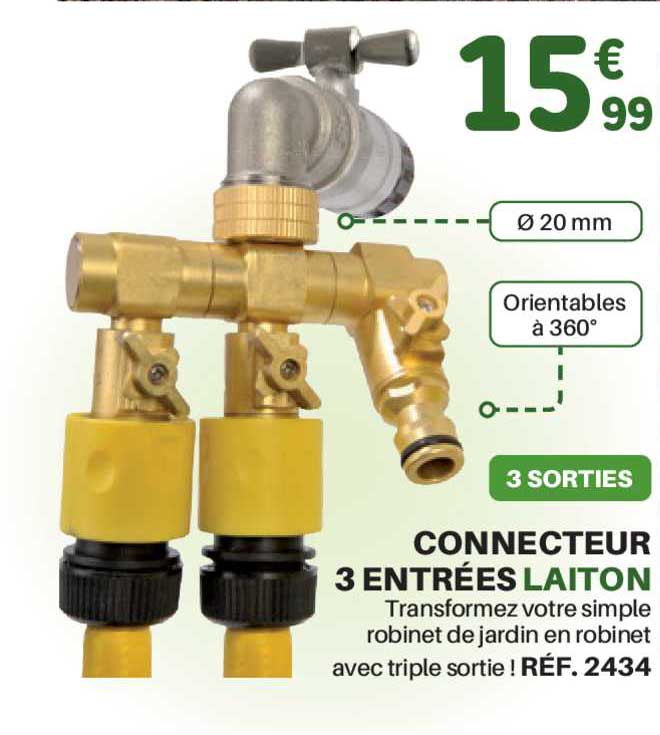 connecteur 3 entrées laiton