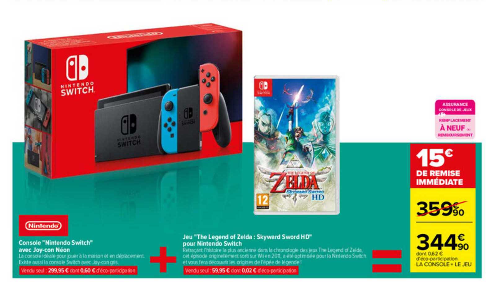 console "nintendo switch" avec joy-con néon + jeu "the legend of zelda : skyrward sword hd" pour nintendo switch