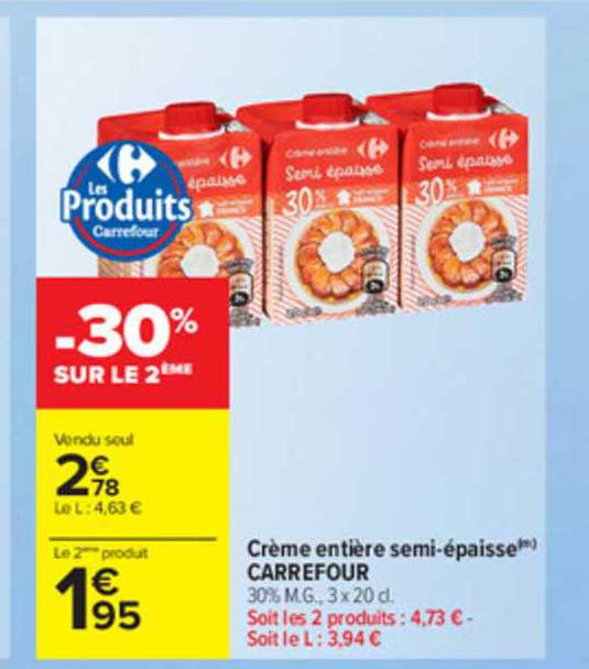crème entière semi-épaisse carrefour
