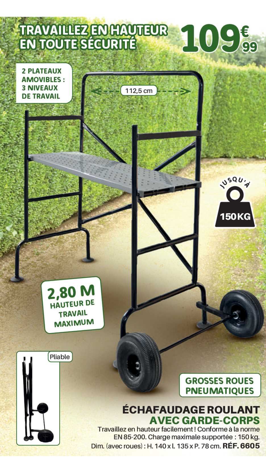 échafaudage roulant avec garde-corps