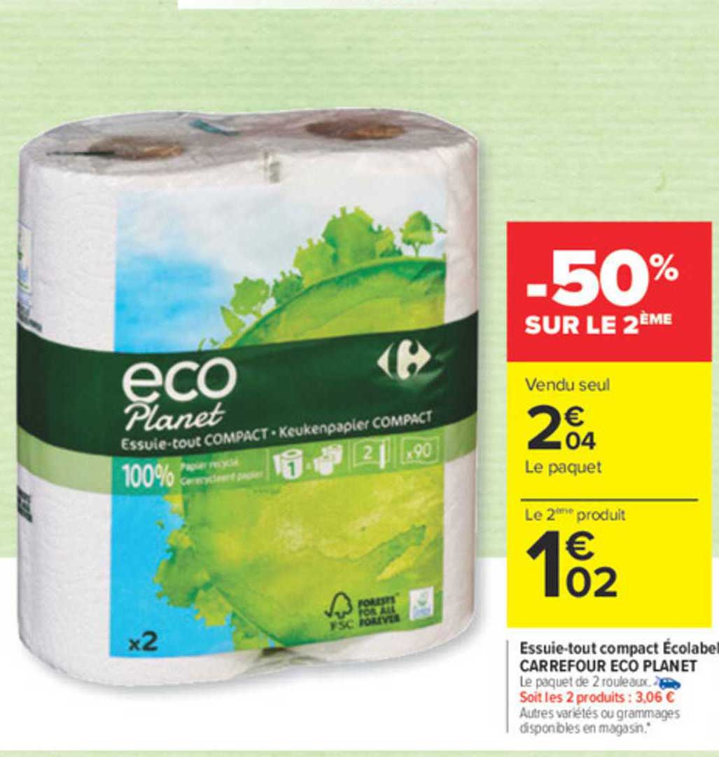 essuie-tout compact écolabel carrefour éco planet
