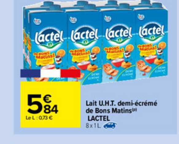 lait u.h.t. demi-écrémé de bons matins lactel