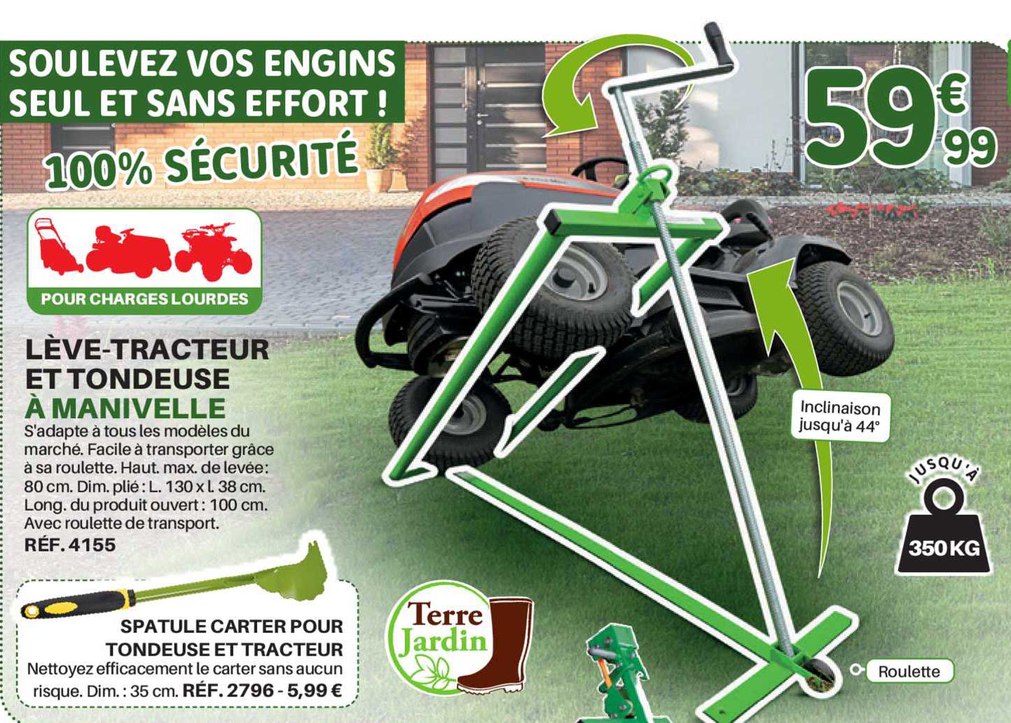 lève-tracteur et tondeuse à manivelle, spatule carter pour tondeuse et tracteur