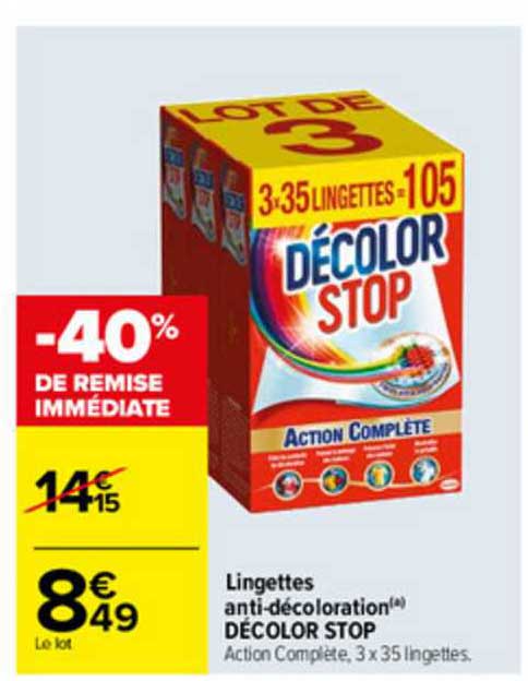 lingettes anti-décoloration décolor stop