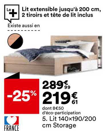 lit 140x190 ou 200 cm storage
