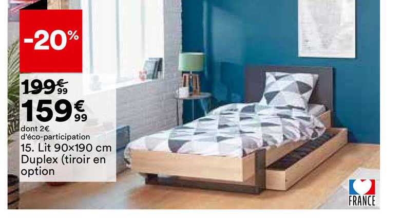 lit 90x190 cm duplex (tiroir en option)