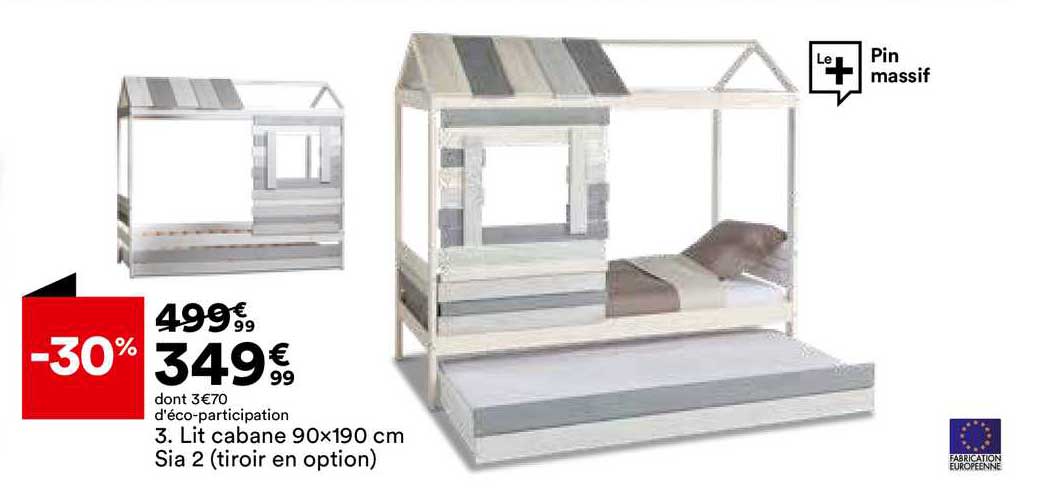 lit cabane 90x190 cm sia 2 (tiroir en option)