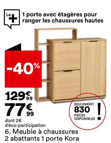 meuble à chaussures 2 abattants 1 porte kora