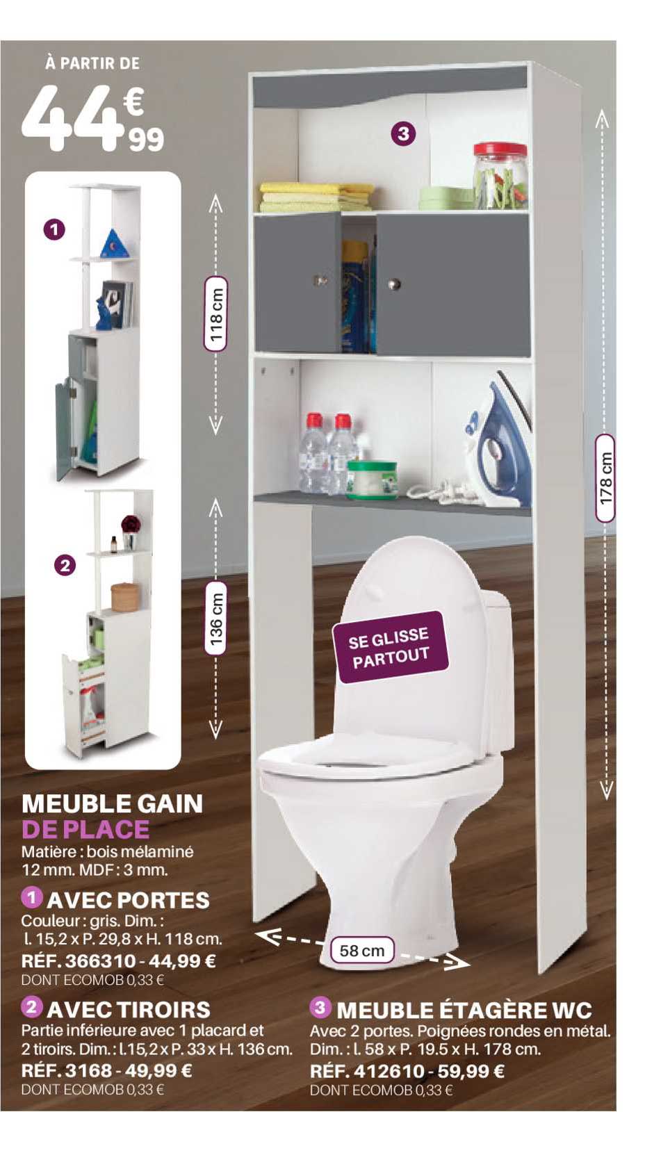 meuble gain avec portes, avec tiroirs, meuble étagère wc