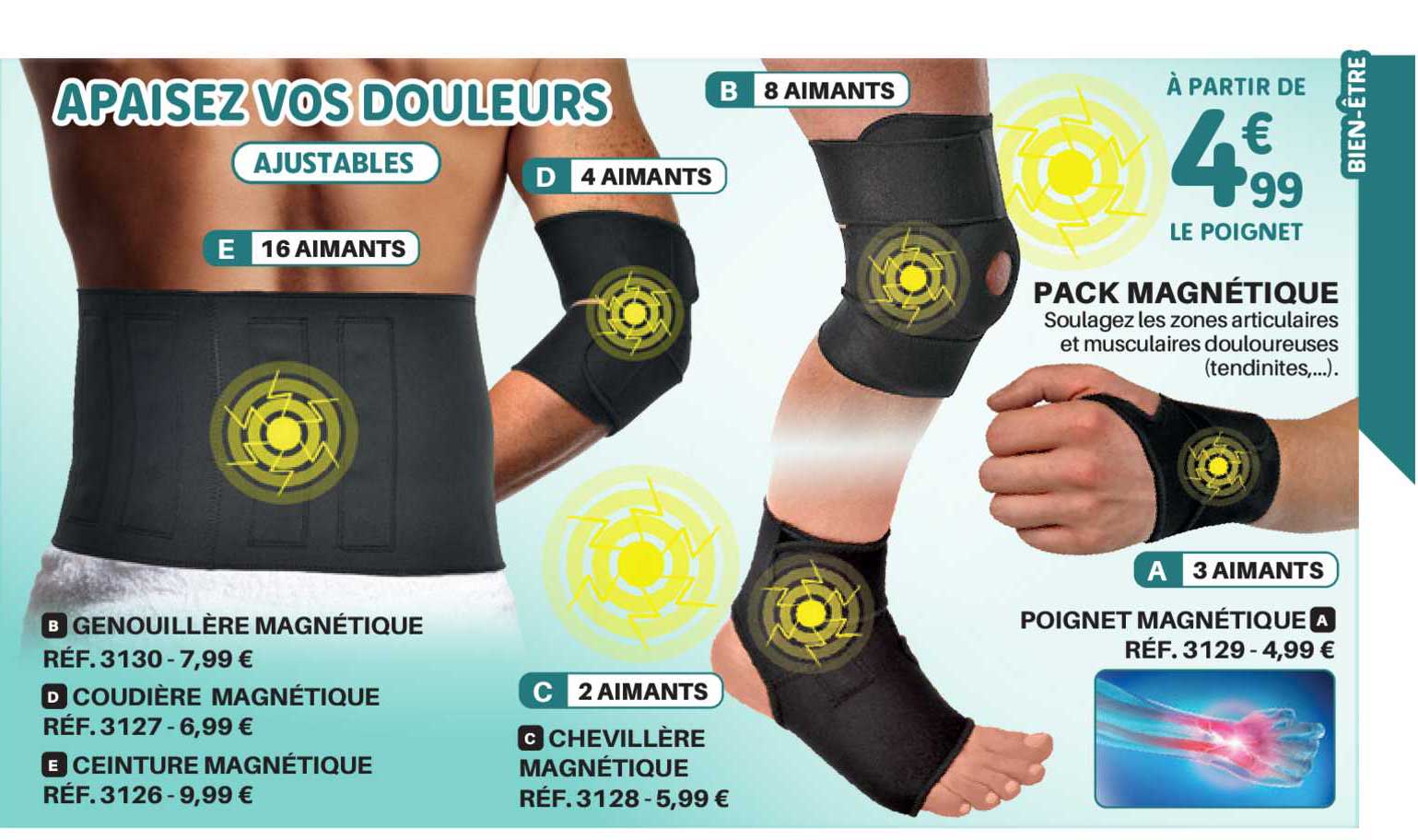 Pack Magnétique : Poignet Magnétique, Genouillère Magnétique, Coudière Magnétique, Ceinture Magnétique