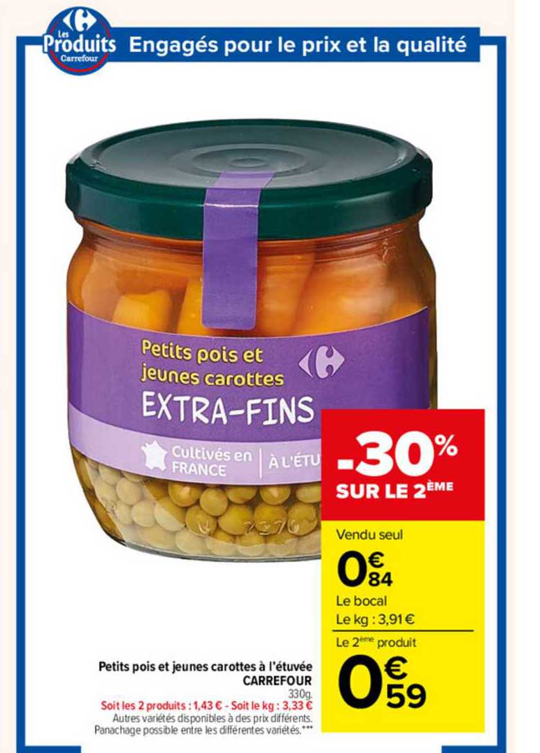 petits pois et jeunes carottes à l'étuvée carrefour