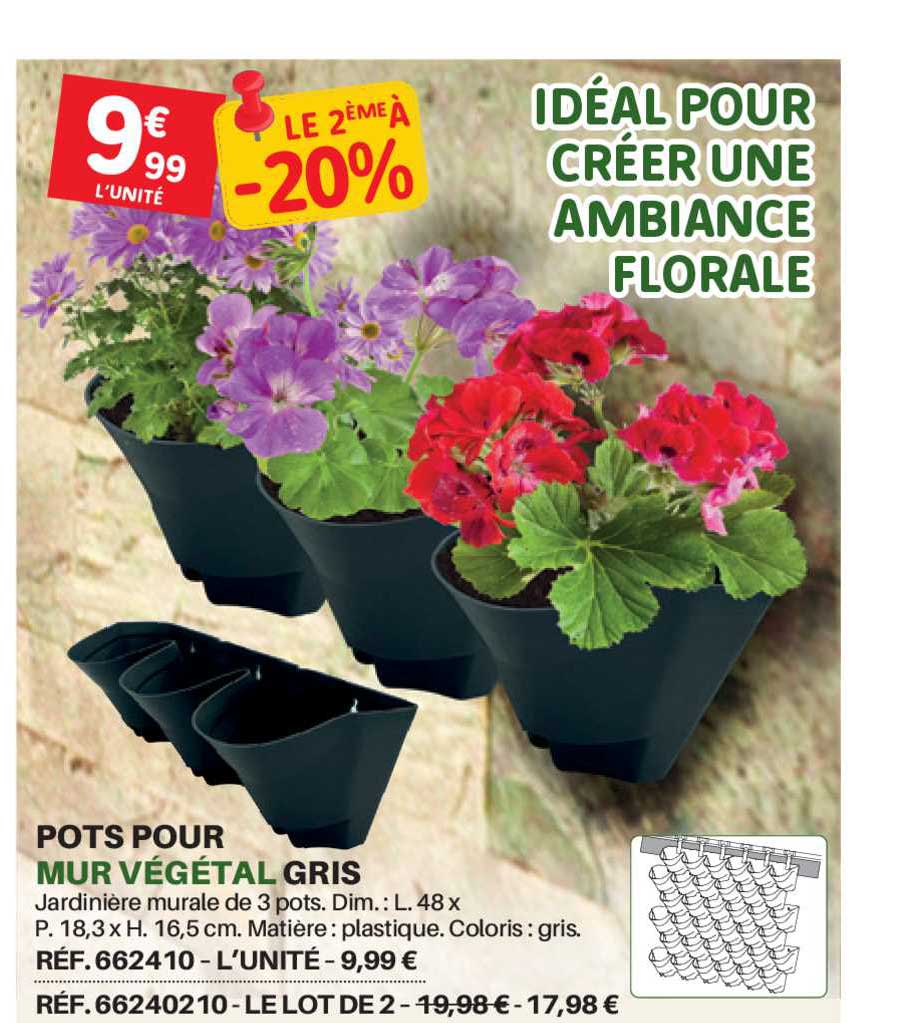 pots pour mur végétal gris