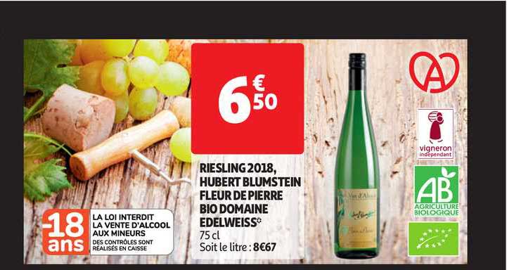 riesling 2018, hubert blumstein fleur de pierre bio domaine edelweiss