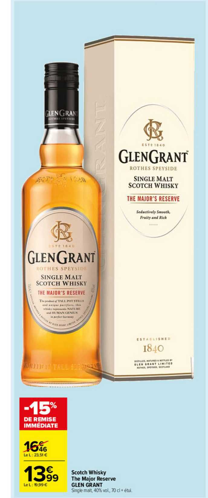 scotch whisky the major reserve glen grant