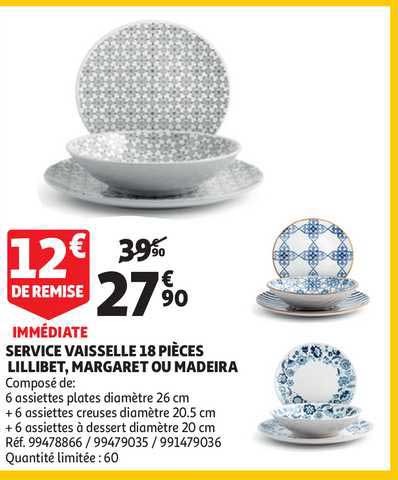 service vaisselle 18 pièces lillibet, margaret ou madeira
