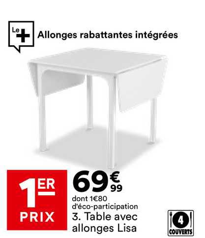 table avec allonges lisa