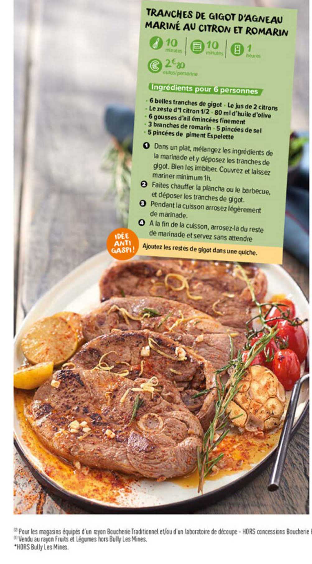 tranches de gigot d'agneau  mariné au citron et romarin