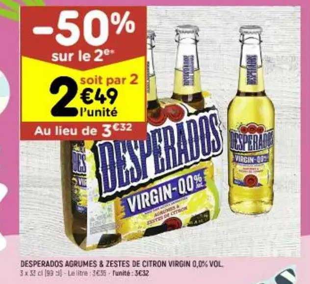 desperados agrumes & zestes de citron virgin 0,0% vol. -50% sur le 2ème