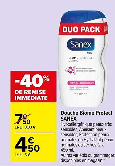 douche biome protect sanex -40% remise immédiate