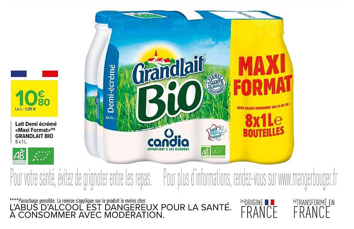 lait demi écrémé maxi format granlait bio