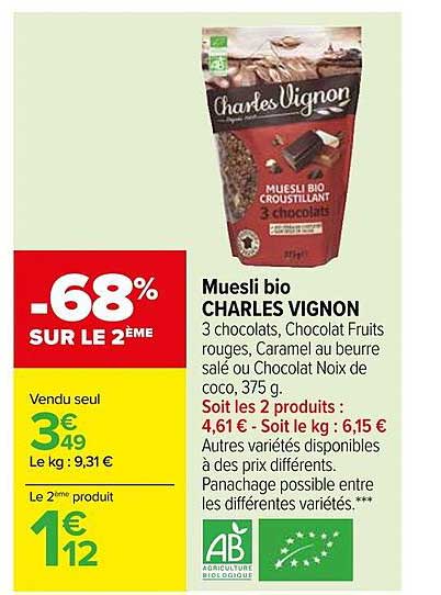 muesli bio charles vignon -68% sur le 2ème