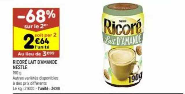 ricoré lait d'amande nestlé -68% sur le 2ème