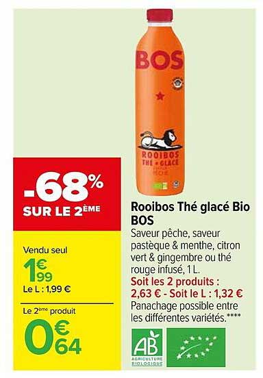 rooibos thé glacé bio bos -68% sur le 2ème