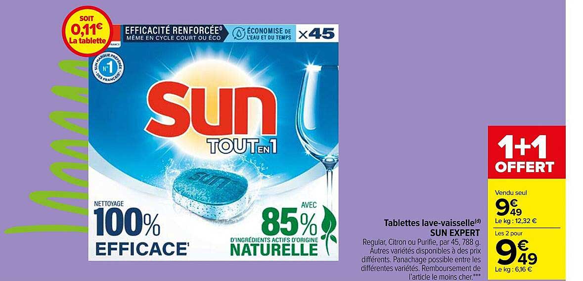 tablettes lave-vaisselle sun expert 1+1 offert