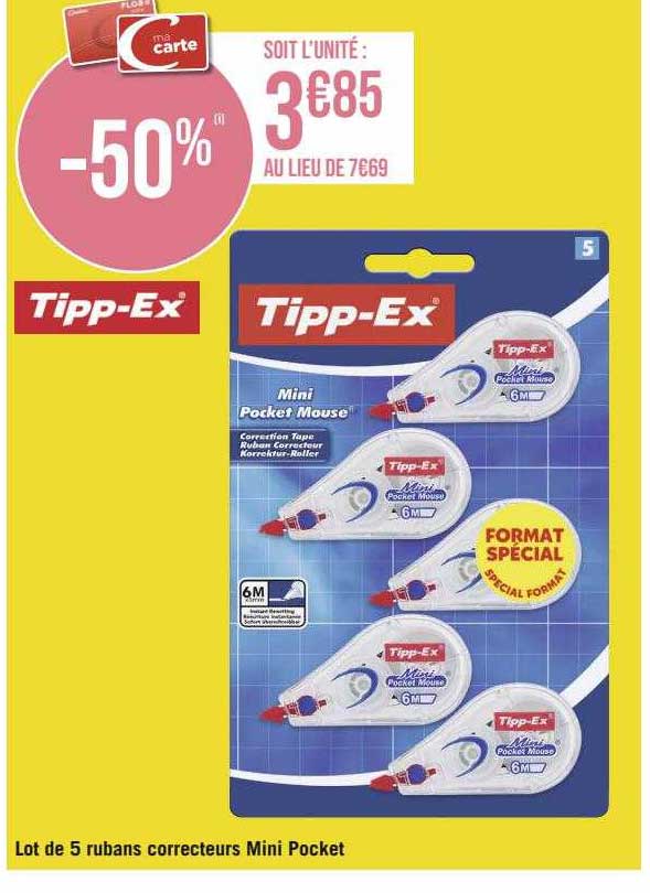 lot de 5 rubans correcteurs mini pocket tipp-ex