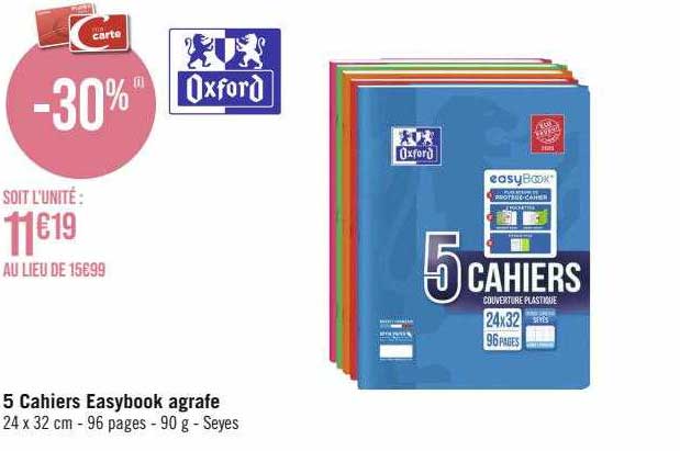 5 Cahiers Easybook Agrafe Oxford